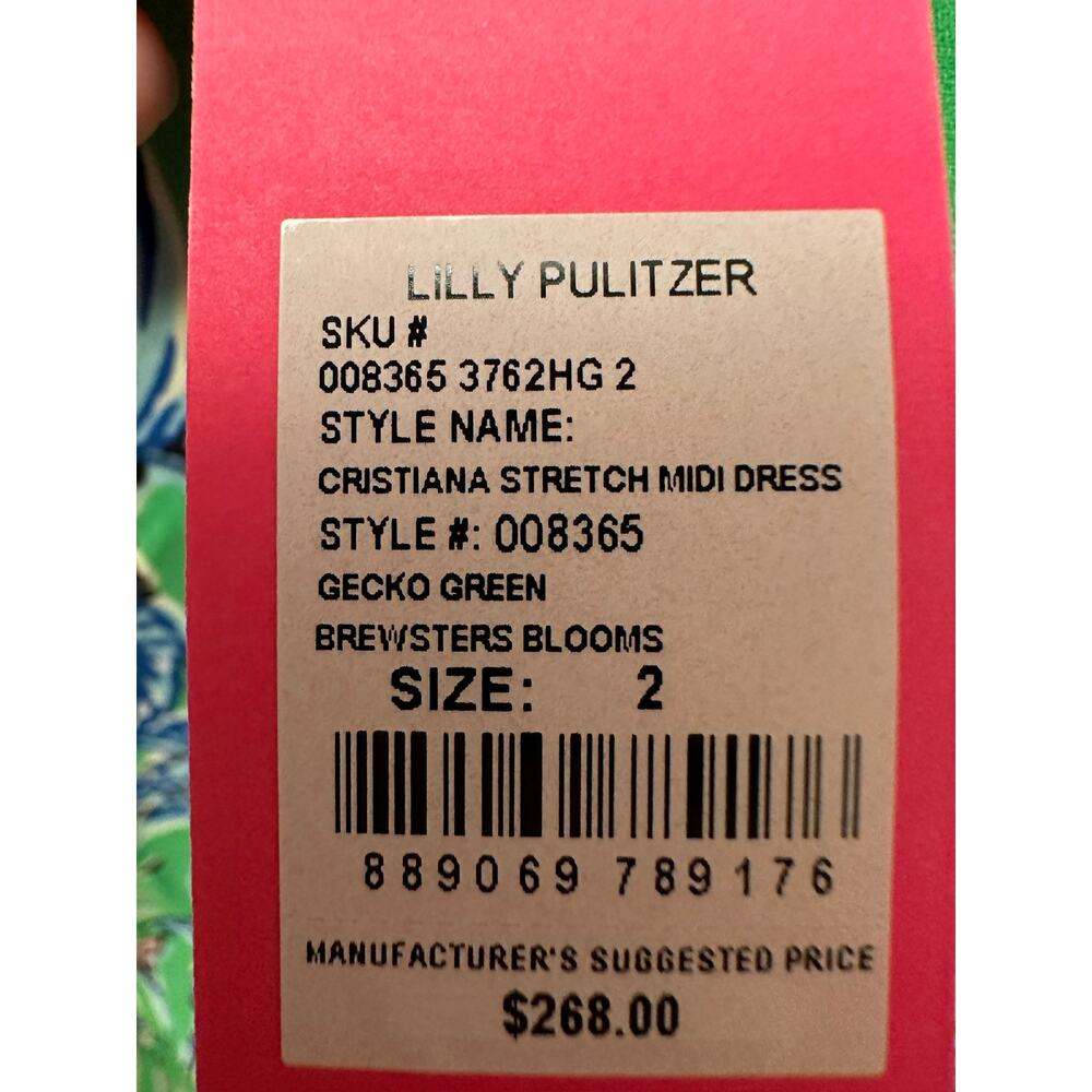 NWT Lilly Pulitzer Cristiana  Midi Dress Gecko Green Brewster Blooms Sz 2 - Picture 6 of 7